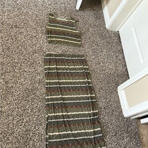 Vintage Striped Olive and Red Women's Skirt Set